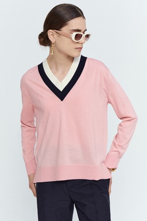 Coloring V-neck wool knit