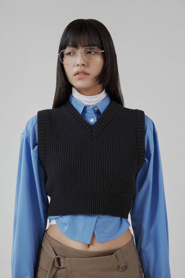 pelote - 베스트 - V-neck Cropped Knitwear Vest