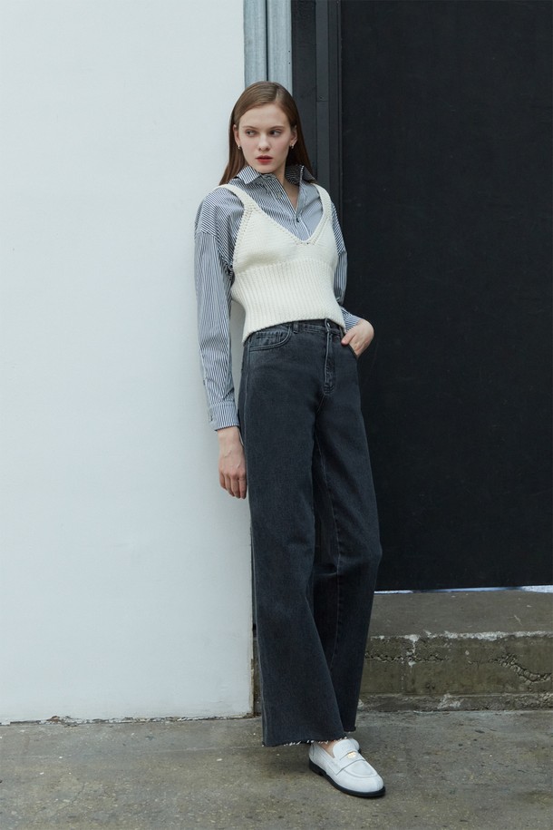 pelote - 데님 - Cutting Wide Straight Denim Pants