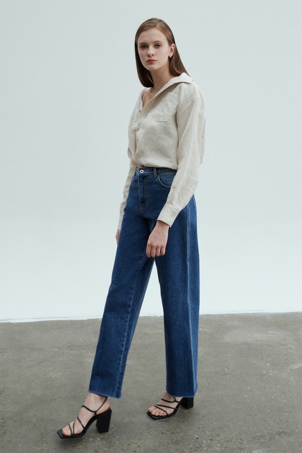 pelote - 데님 - Cutting Wide Straight Denim Pants