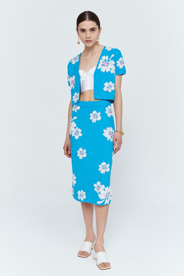 pelote - 미디스커트 - Jacquard Flower Pattern Midi Skirt