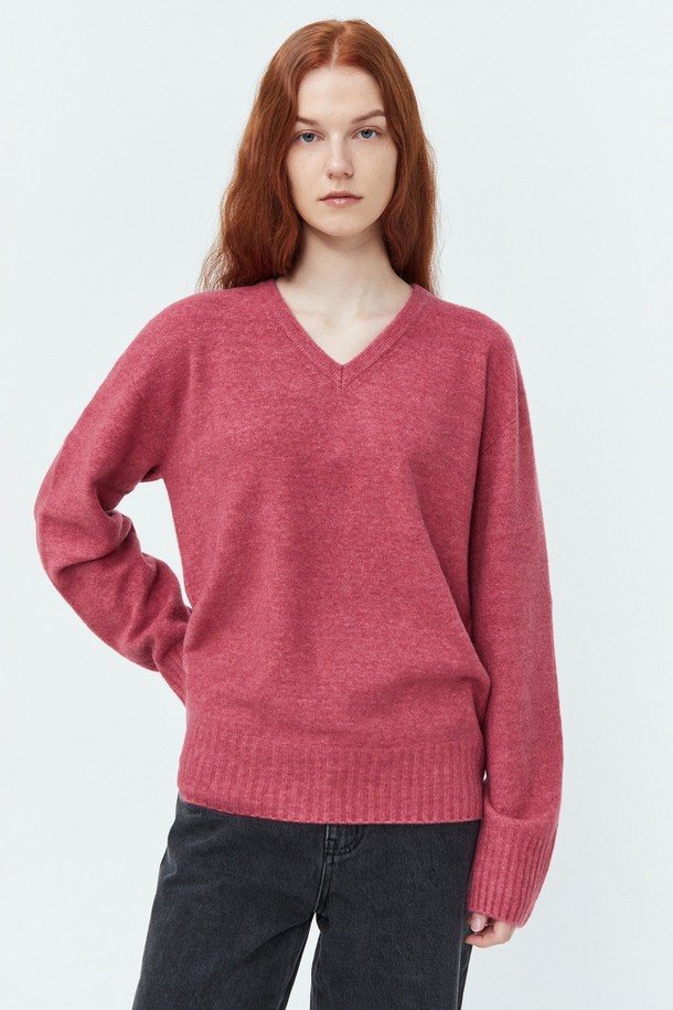 pelote - 스웨터 - Whole Garment V-neck Wool Knit