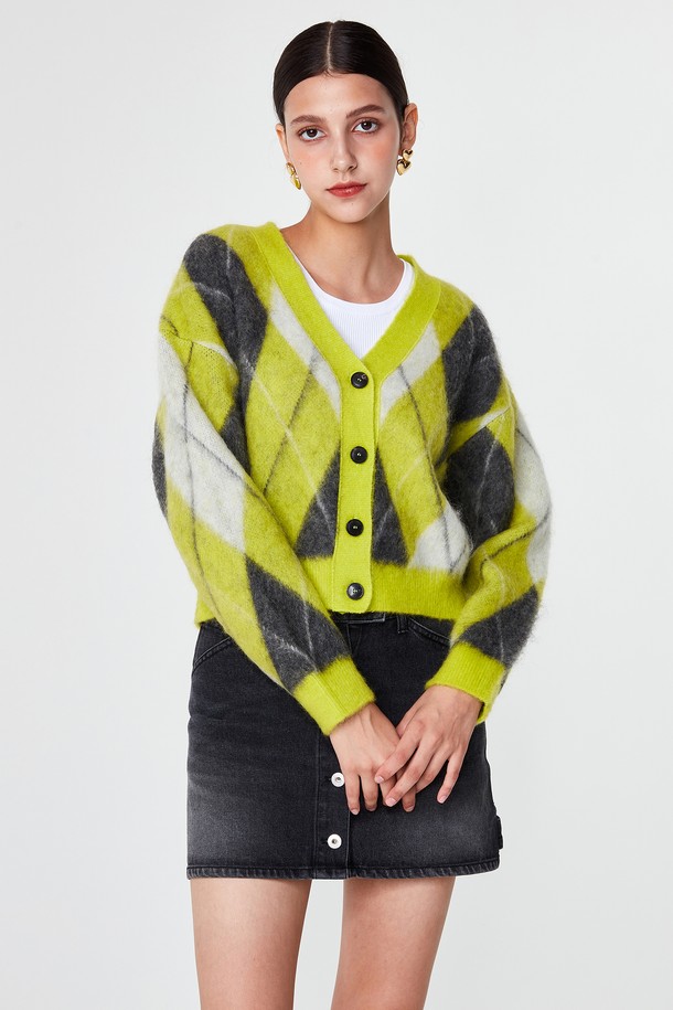 pelote - 가디건 - Mohair Argyle Crop Cardigan