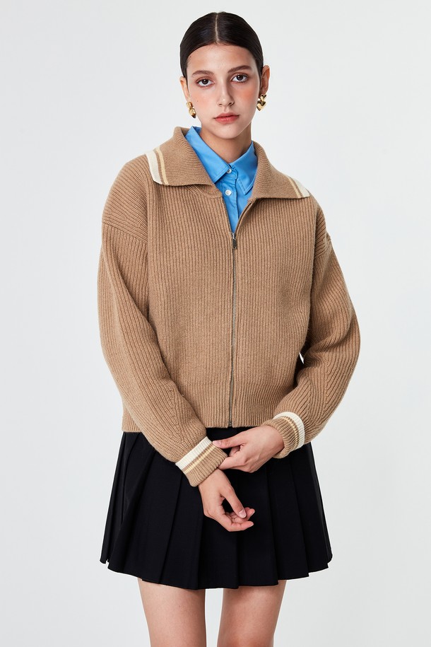 pelote - 가디건 - Collar Neck Zip-up Tasmania Wool Cardigan