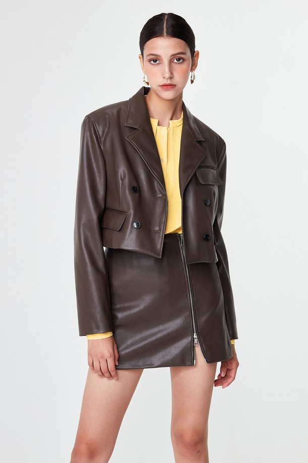 pelote - 레더 자켓 - Eco-Leather Dubble Button Crop Jacket