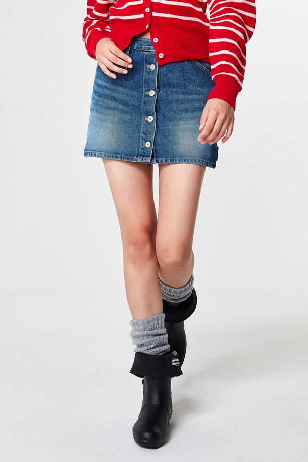 pelote - 데님 - Slit Button denim Mini skirt