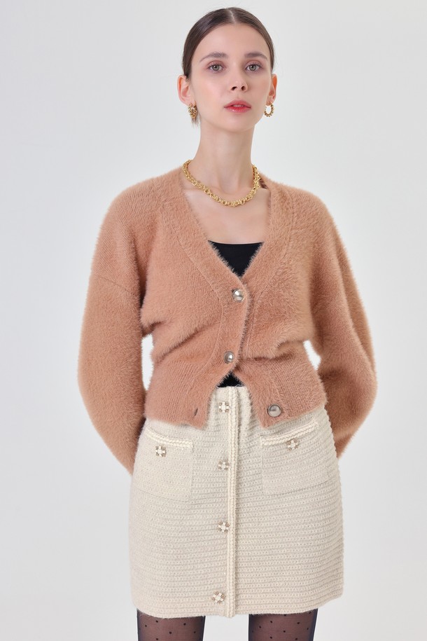 pelote - 가디건 - V-neck Crop Fur Cardigan