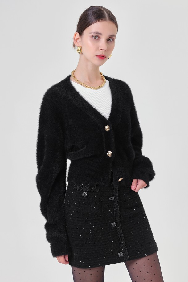 pelote - 가디건 - V-neck Crop Fur Cardigan