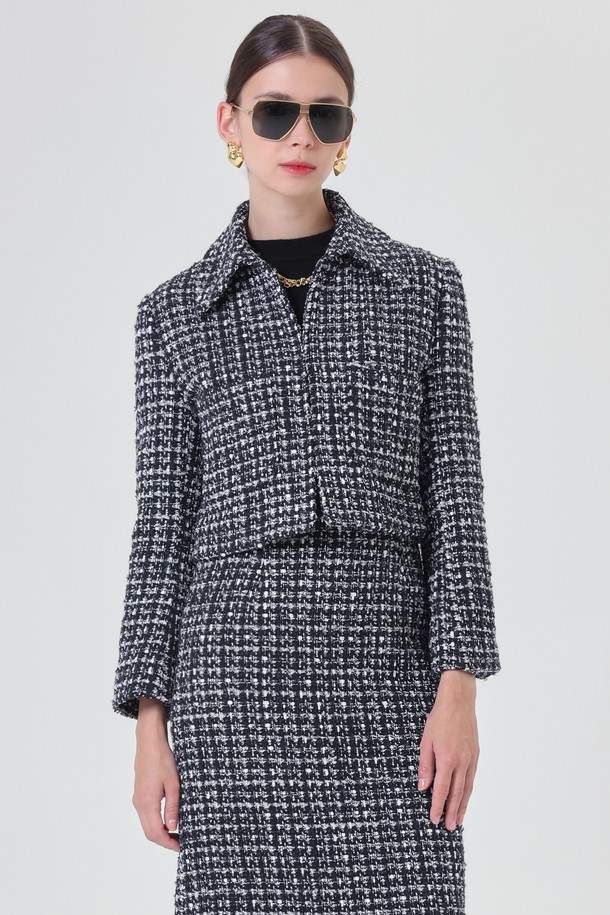 pelote - 자켓 - Collar Tweed Crop Jacket