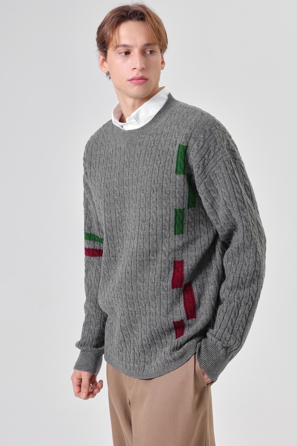 pelote - 스웨터 - Cable Round Neck Wool Pattern Knit