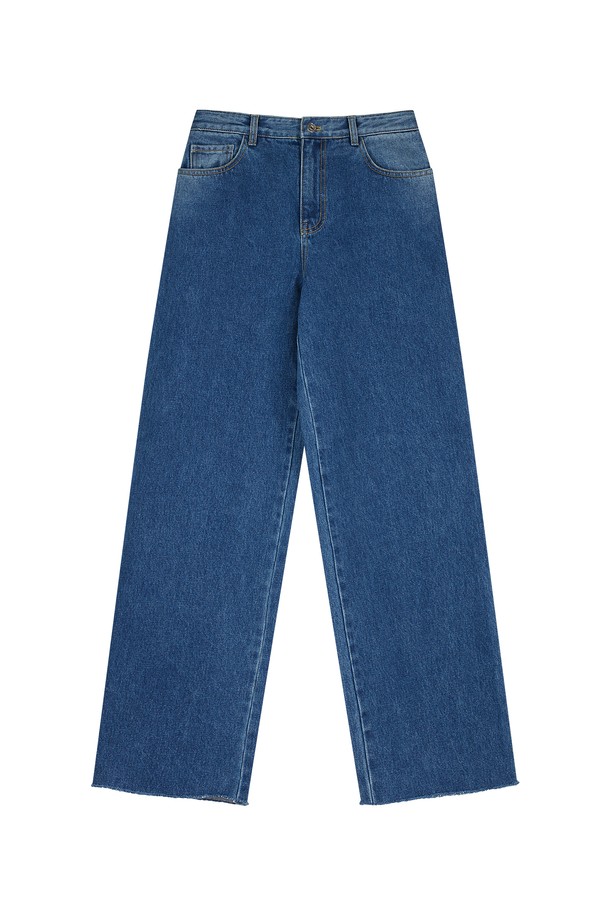 pelote - 데님 - Cutting Wide Straight Denim Pants