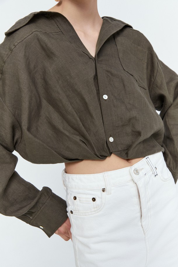 pelote - 셔츠 - unbalanced shirring linen shirt