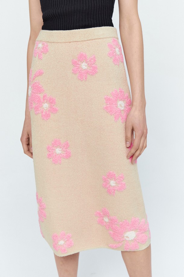 pelote - 미디스커트 - Jacquard Flower Pattern Midi Skirt