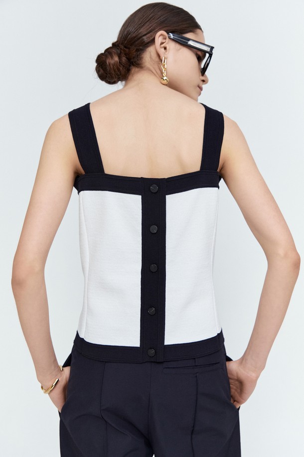 pelote - 민소매티셔츠 - Back Button Square Neck Knit Sleeveless