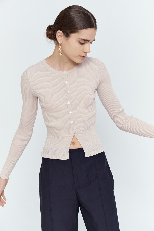 pelote - 가디건 - Frill Slim Ribbing Cardigan