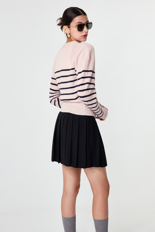 pelote - 가디건 - V-neck Striped Cardigan