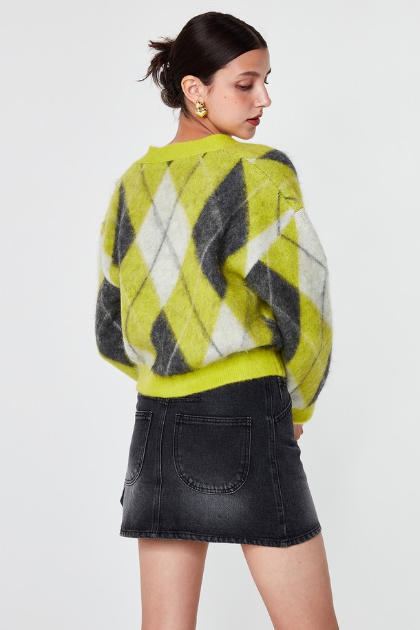 pelote - 가디건 - Mohair Argyle Crop Cardigan