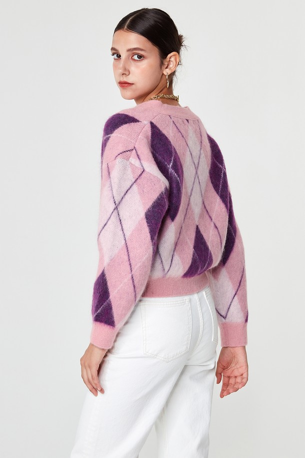 pelote - 가디건 - Mohair Argyle Crop Cardigan