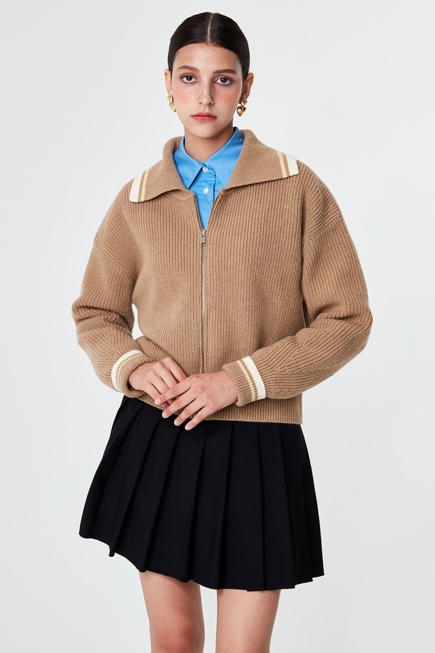 pelote - 가디건 - Collar Neck Zip-up Tasmania Wool Cardigan