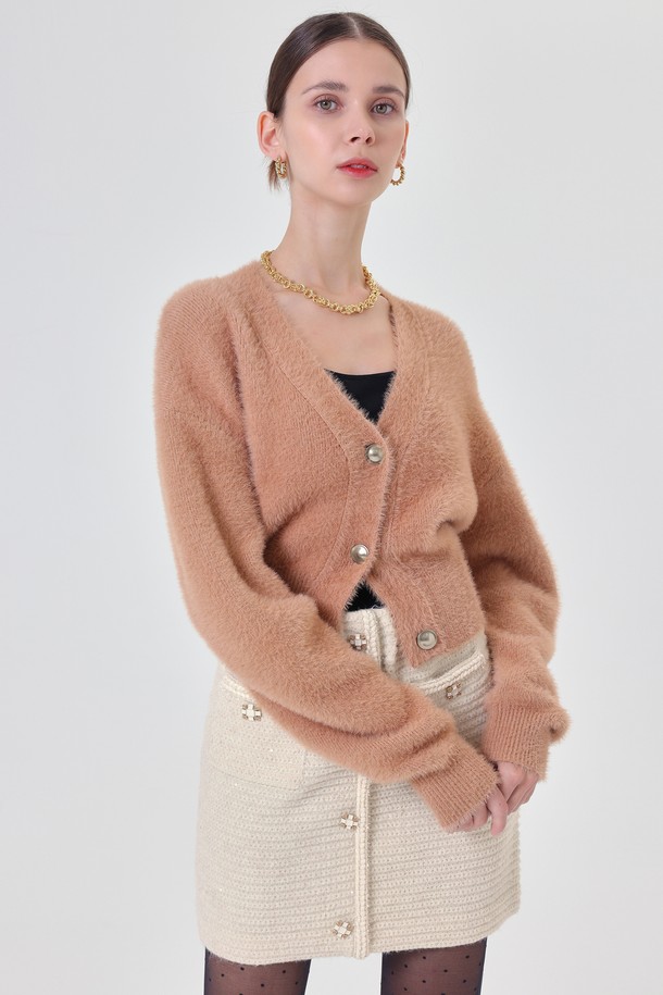 pelote - 가디건 - V-neck Crop Fur Cardigan