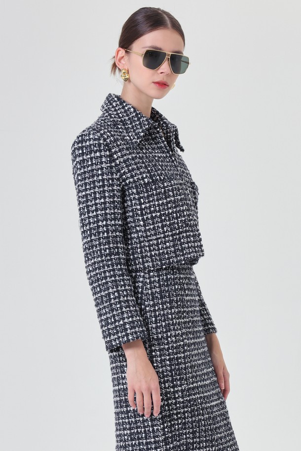 pelote - 자켓 - Collar Tweed Crop Jacket