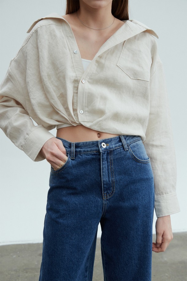 pelote - 데님 - Cutting Wide Straight Denim Pants