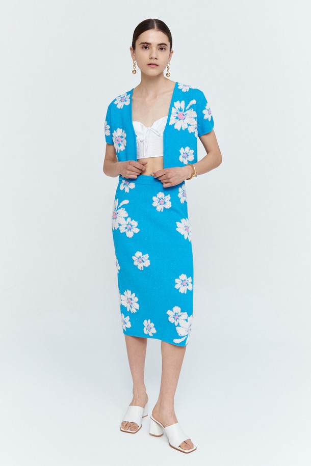 pelote - 미디스커트 - Jacquard Flower Pattern Midi Skirt