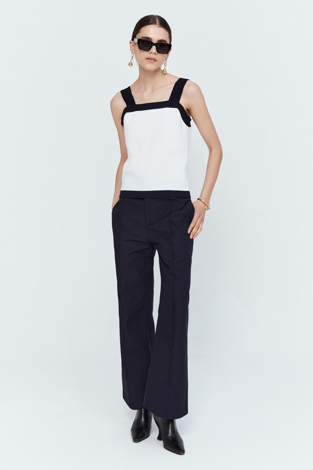 pelote - 민소매티셔츠 - Back Button Square Neck Knit Sleeveless