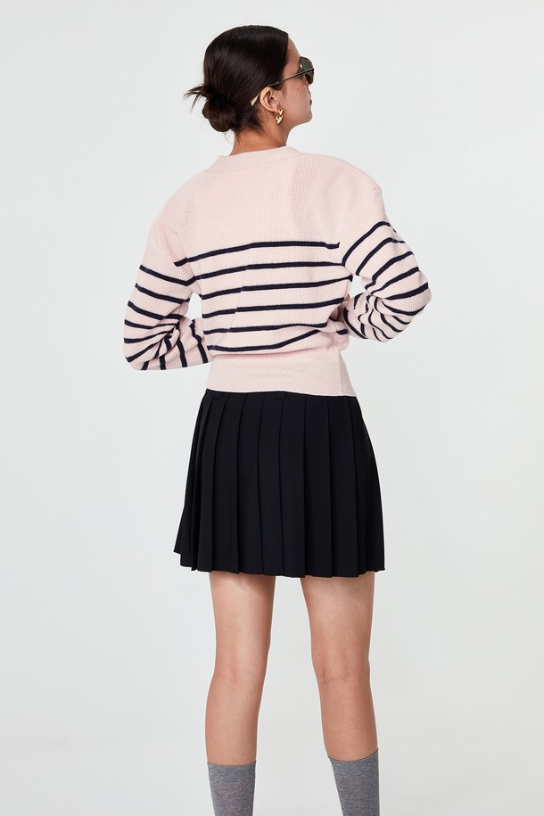 pelote - 가디건 - V-neck Striped Cardigan