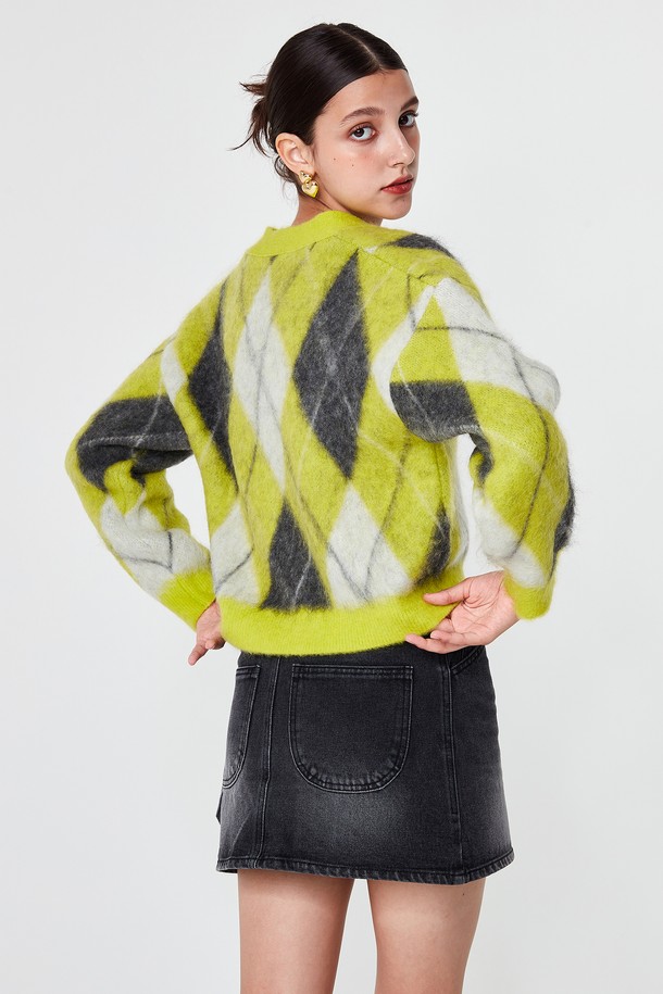 pelote - 가디건 - Mohair Argyle Crop Cardigan