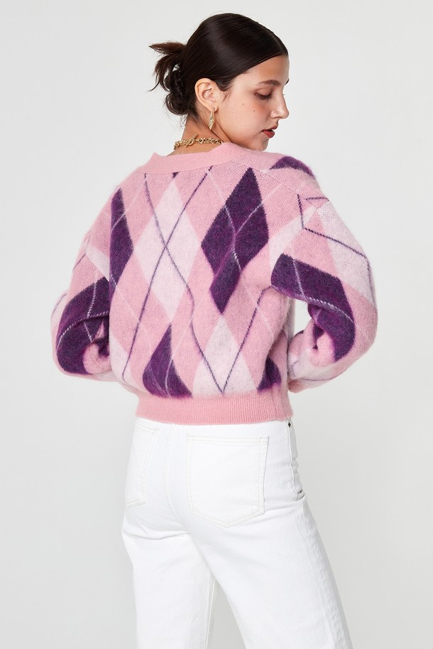 pelote - 가디건 - Mohair Argyle Crop Cardigan