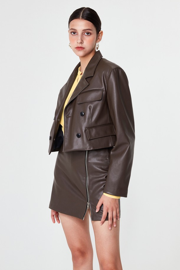 pelote - 레더 자켓 - Eco-Leather Dubble Button Crop Jacket