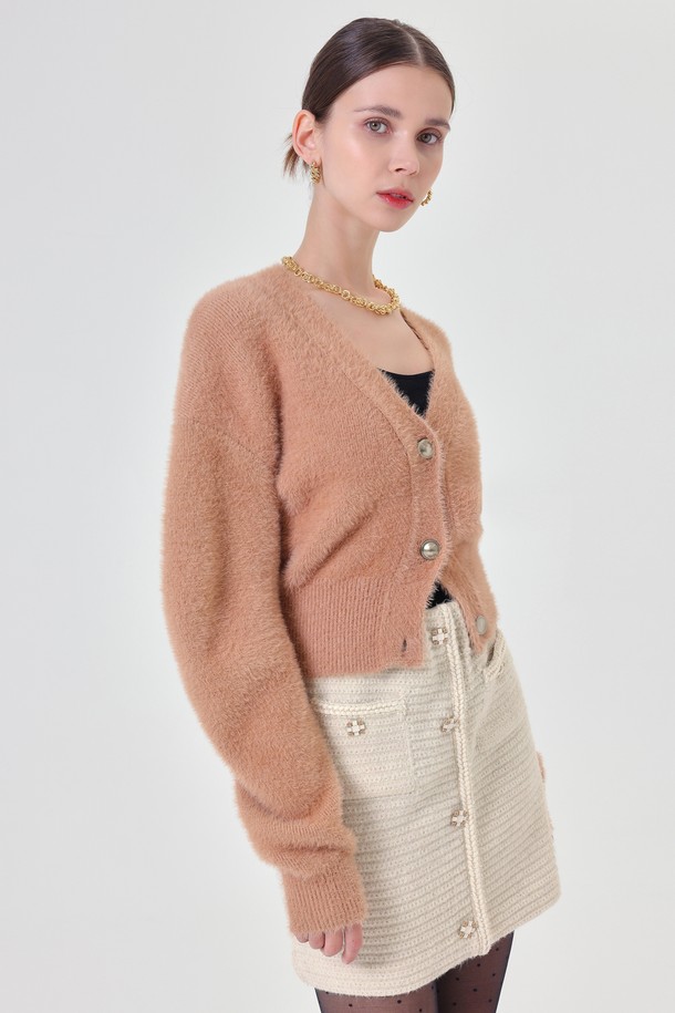 pelote - 가디건 - V-neck Crop Fur Cardigan