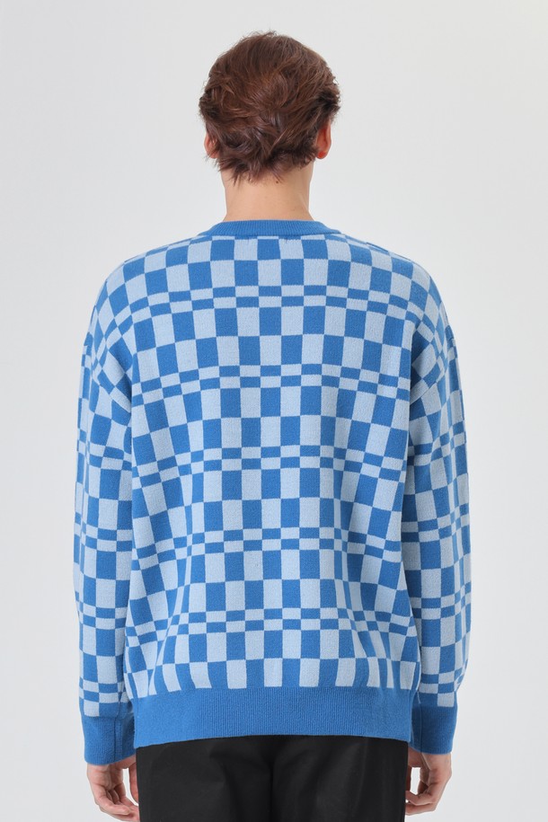 pelote - 스웨터 - Checkerboard Cashmere Round Neck Wool Knit