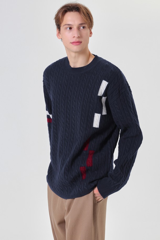 pelote - 스웨터 - Cable Round Neck Wool Pattern Knit