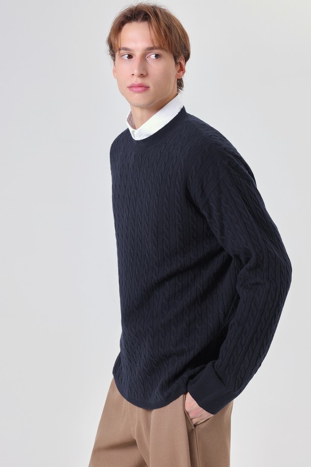 pelote - 스웨터 - Cable Round Neck Wool Knit