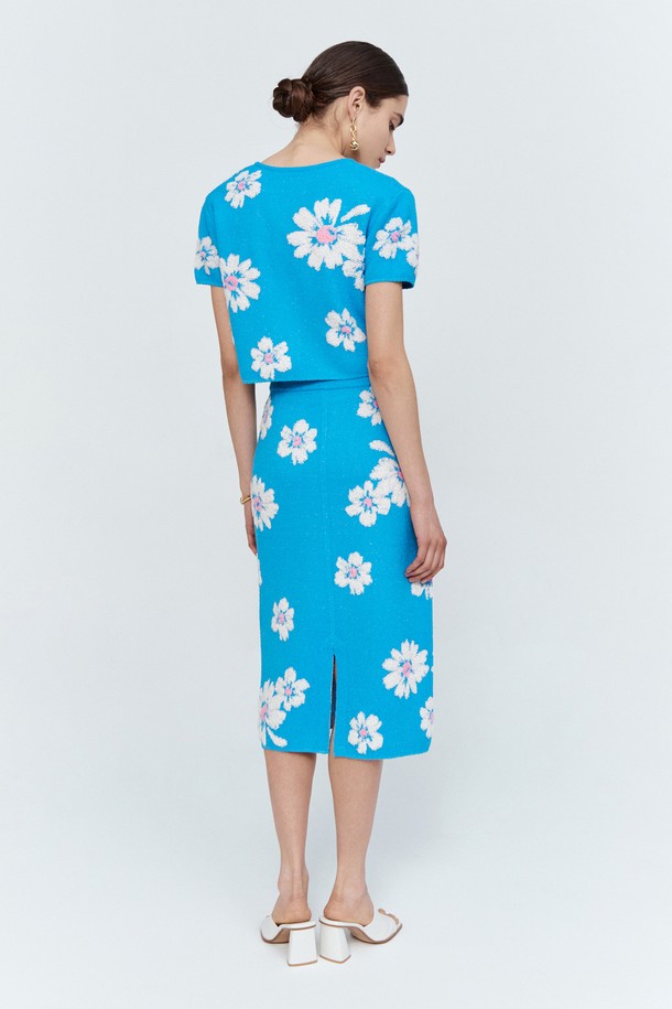 pelote - 미디스커트 - Jacquard Flower Pattern Midi Skirt