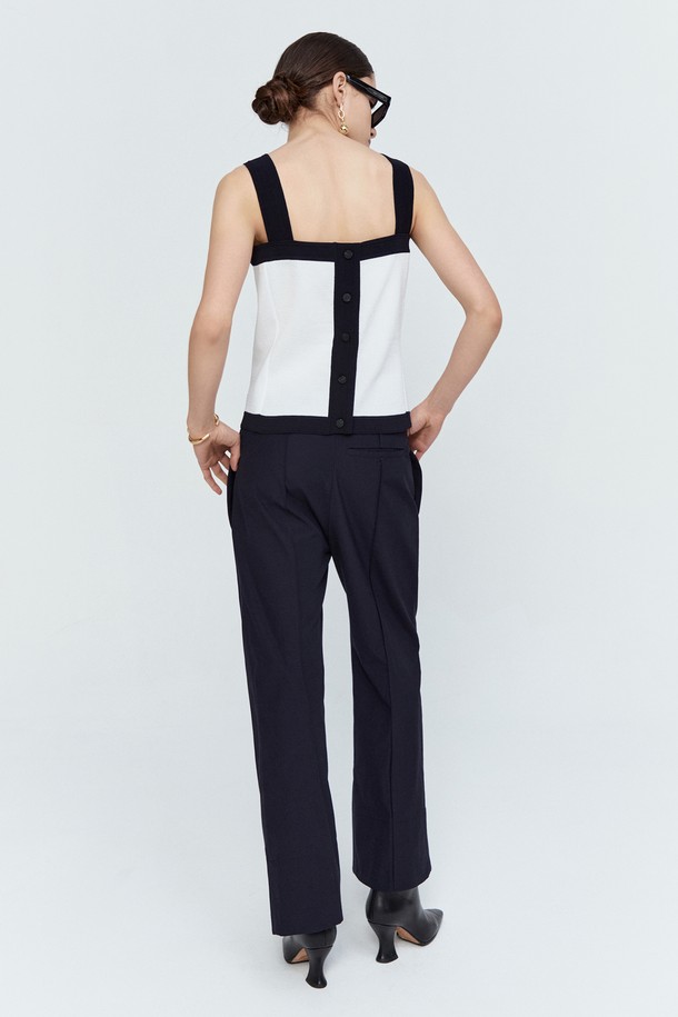 pelote - 민소매티셔츠 - Back Button Square Neck Knit Sleeveless