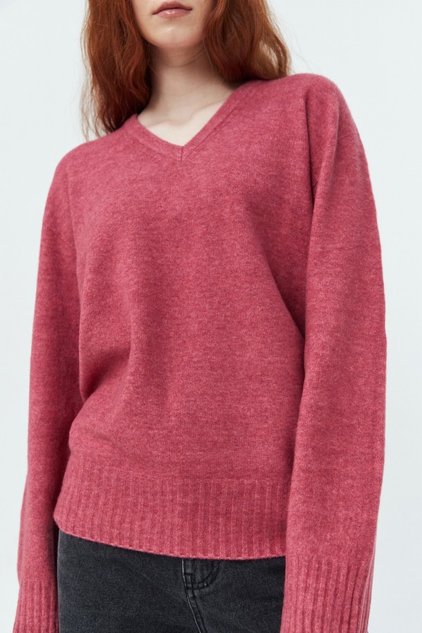 pelote - 스웨터 - Whole Garment V-neck Wool Knit