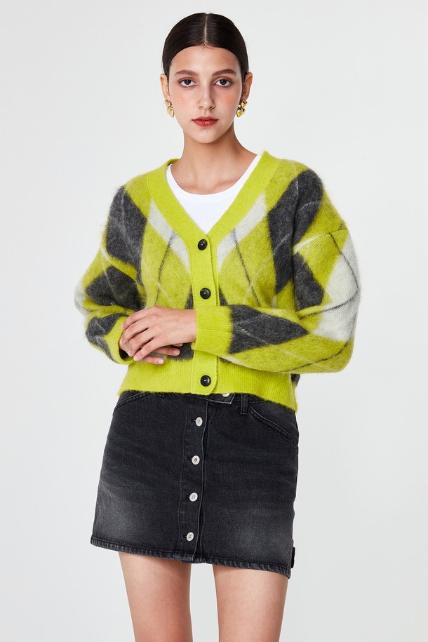 pelote - 가디건 - Mohair Argyle Crop Cardigan