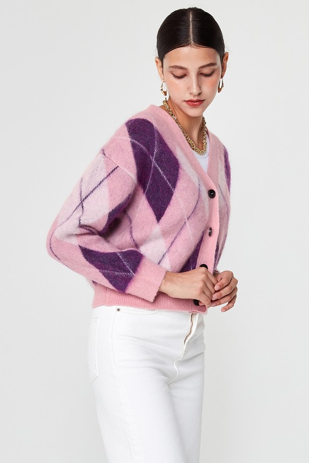 pelote - 가디건 - Mohair Argyle Crop Cardigan