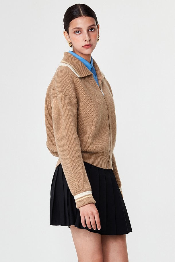 pelote - 가디건 - Collar Neck Zip-up Tasmania Wool Cardigan