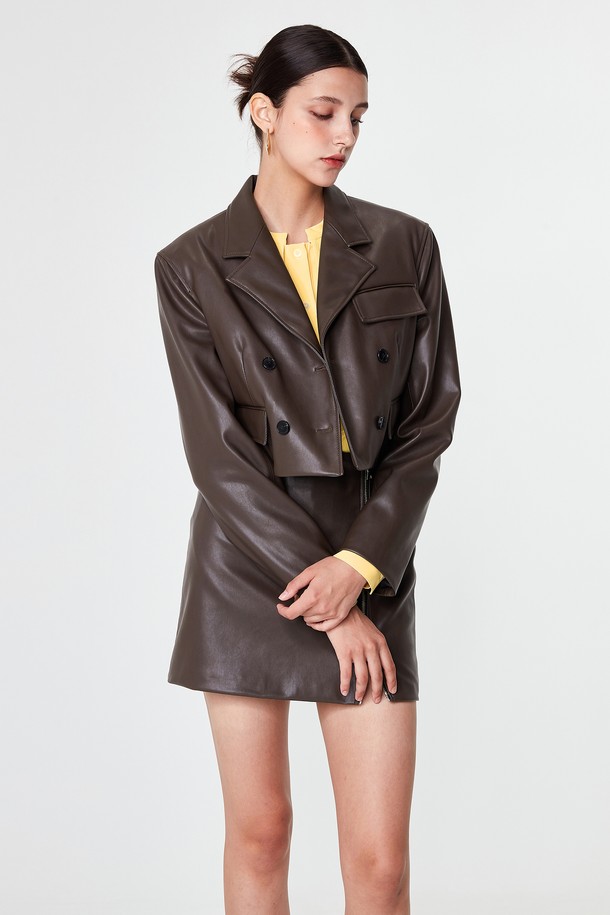 pelote - 레더 자켓 - Eco-Leather Dubble Button Crop Jacket