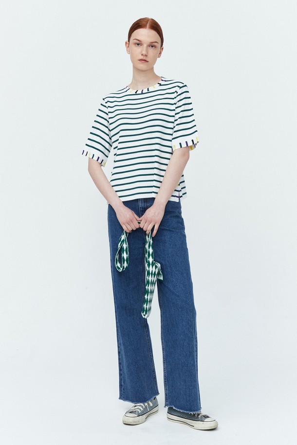 pelote - 반소매 티셔츠 - Stripe Slit T-shirt