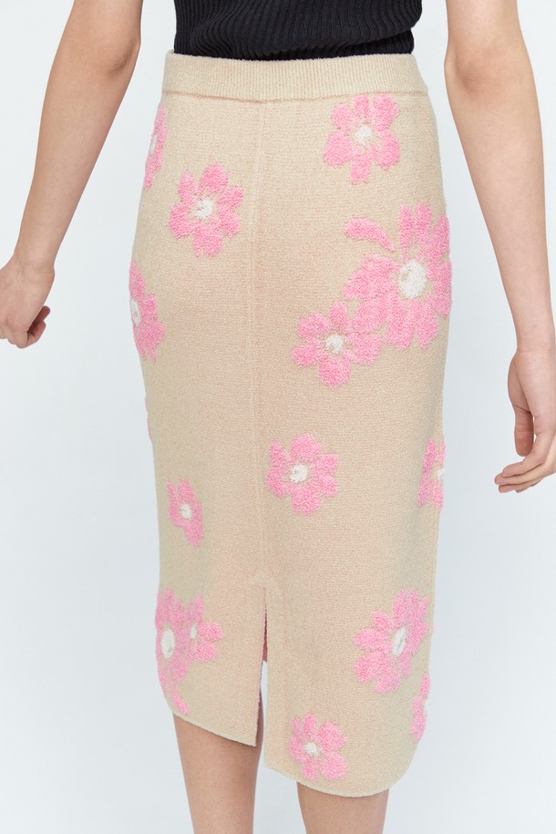 pelote - 미디스커트 - Jacquard Flower Pattern Midi Skirt