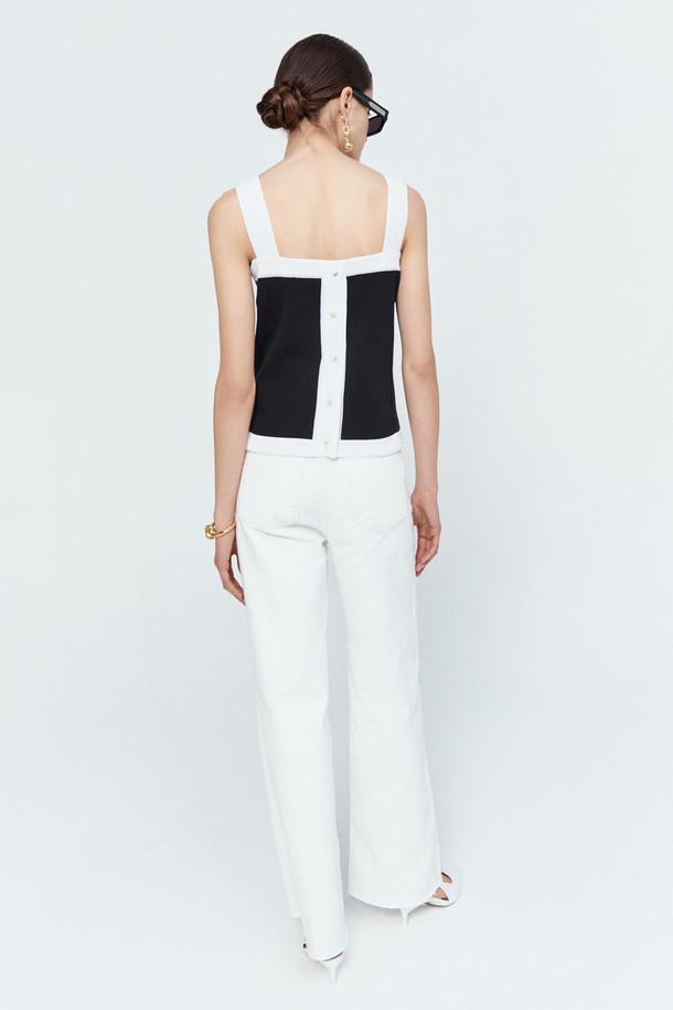 pelote - 민소매티셔츠 - Back Button Square Neck Knit Sleeveless