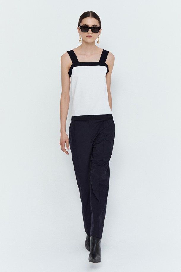 pelote - 민소매티셔츠 - Back Button Square Neck Knit Sleeveless