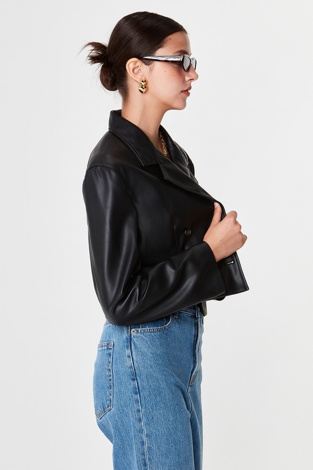 pelote - 레더 자켓 - Eco-Leather Dubble Button Crop Jacket