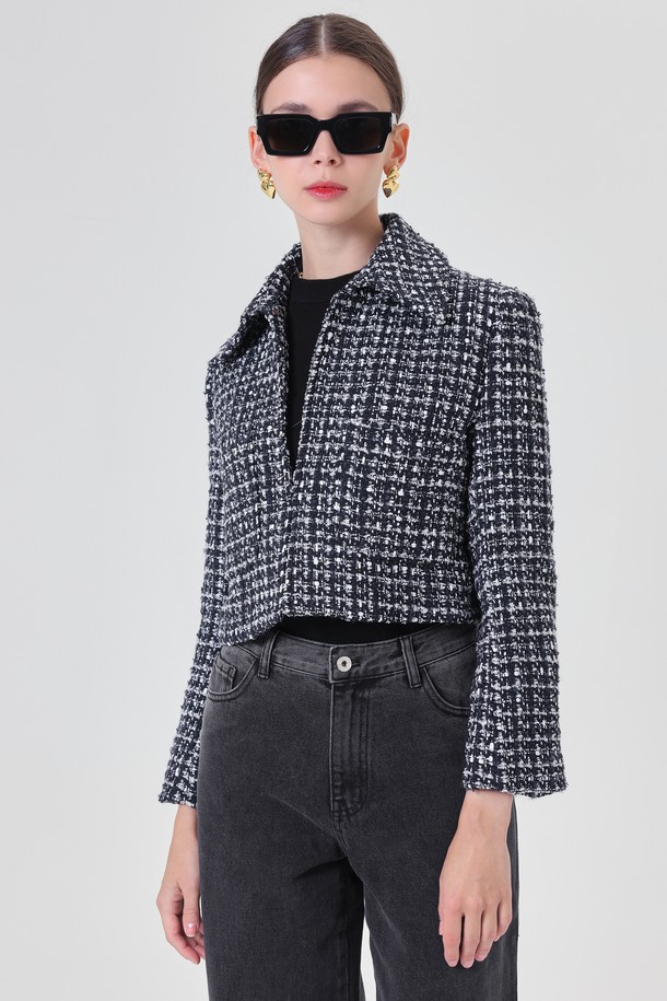 pelote - 자켓 - Collar Tweed Crop Jacket