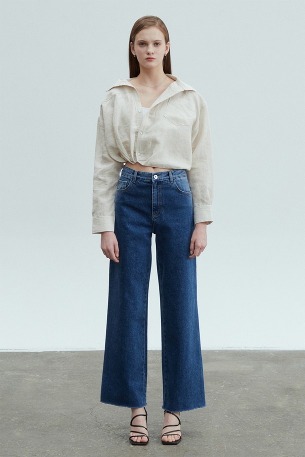 pelote - 데님 - Cutting Wide Straight Denim Pants